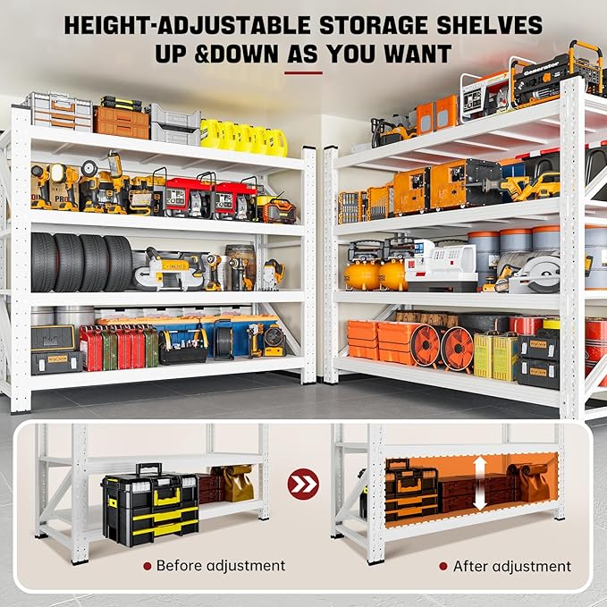 RAVIGIN 3000LBS Storage Shelves, 48" W Garage Shelving Heavy Duty Metal Adjustable Garage Shelves, Shelving Units Industrial Shelving for Warehouse, 48" W x 23.7" D x 70" H,White