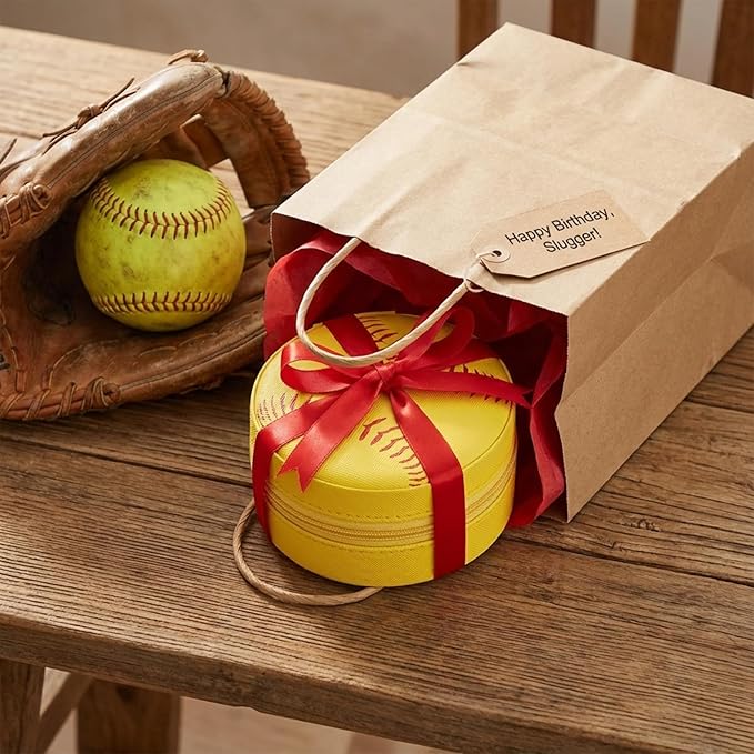 6 Pack Portable Softball Travel Jewelry Case Softball Stuff Round Jewelry Organizer Storage Case for Team Athletes & Sports Enthusiasts Christmas Events & Milestones