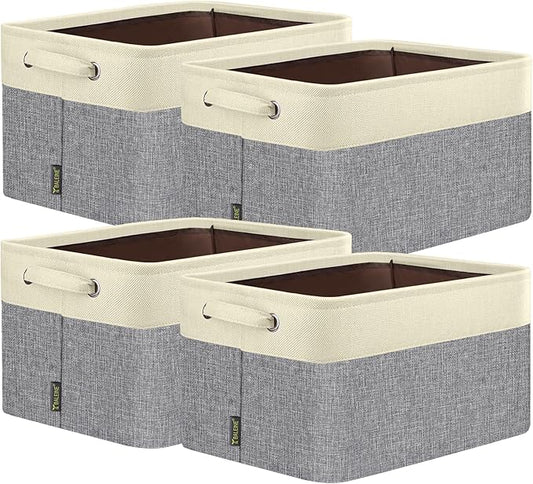 BALEINE 4 Pack Fabric Closet Storage Bins for Shelves, Linen Closet Organizers and Storage, Decorative Baskets for Organizing, Shelf, Clothes, Home, Office (Grey, 14''x10''x8.5'')