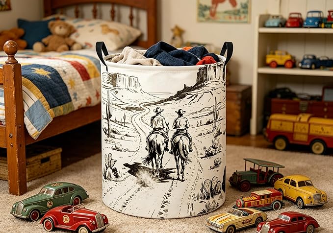 Baby Laundry Hamper kids laundry Basket Waterproof Laundry Bag for Bedroom Toy Clothes Organizer Room Décor(Cowboy)
