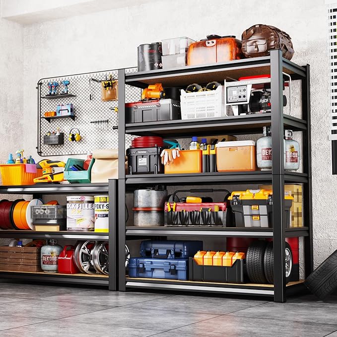 71.2" H Garage Shelving Heavy Duty Storage Shelves, Metal Adjustable Shelving Unit, Utility Garage Organizer Shelf for Basement, Pantry, Kitchen, Warehouse, 45.6" Wx17.7 Dx71.2 H, Black