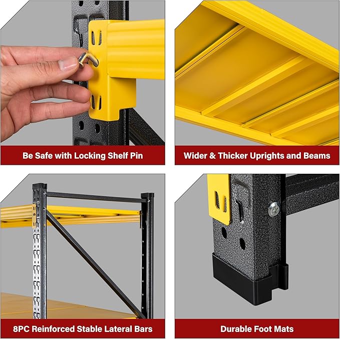 6000LBS Heavy Duty Garage Shelving Units,79" Wide & Deep Storage Shelves,Yellow Metal Garage Shelves,Large Storage Rack,Steel Shelf,Industrial Shelving for Shop,Warehouse,79" W x 24" D x 79" H