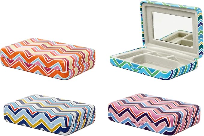 Kikkerland Portable Striped Travel Jewelry Storage Case with Mirror - OR108-A Random Style