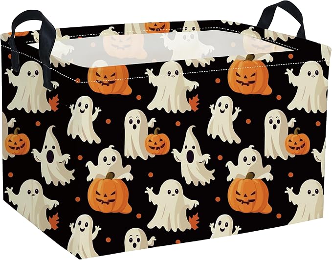 Rectangular Halloween Basket Pumpkin Baskets Trick or Treat Basket Rectangular Organizer Box Room Decor for Halloweens Parties(Black Halloween)