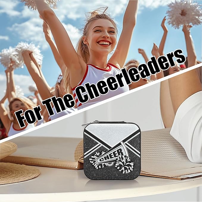 Cheerleader Jewelry Case, Mini Travel Box for Women, Cheer Team Gifts for Girls (Silver)