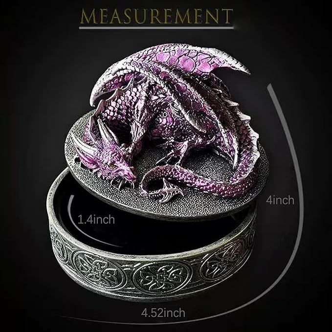 Dragon Statue Jewelry Box, Medieval Fantasy Myth Dragon With Cover Treasure Box, Dragon Statue Decoration Collection Gift Box. (Sliver)