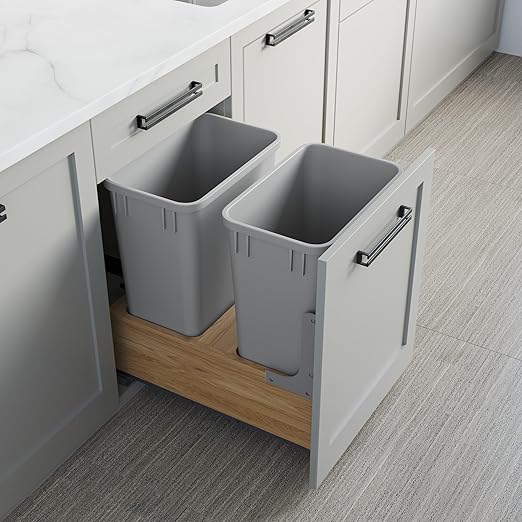 Dowell Double 35Qt Undermount Trash Pull-Out Waste Container with Full Extension Soft-Close Slides, Bottom Mounted, Face Frame/Frameless Min. Cabinet Opening: 15-1/2 Inch Wide-4008 0218 35