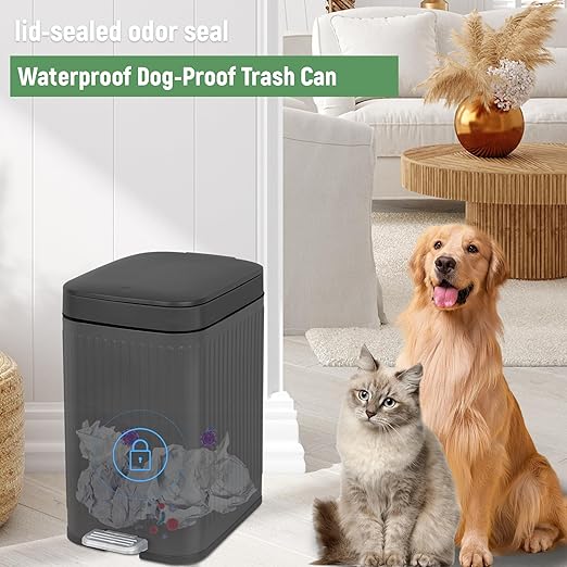 rejomiik Small Bathroom Trash Can with Lid Slim Soft Close Garbage Can Step Wastebasket Container Trash Bin for Office Bedroom Kitchen Living Room (1.9 Gallon Dark Gray)