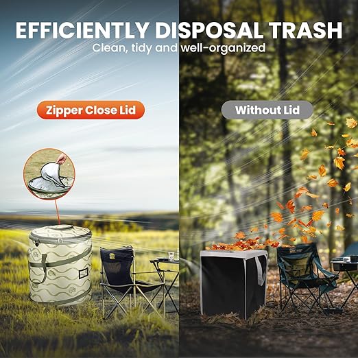Pop-Up Trash Bin with Removable Divider, Heavy Duty Bottom, Collapsible Storage for Camping, Laundry, Storage and Garden, Waterproof and Tear Resistance Material with Air Vent, Green