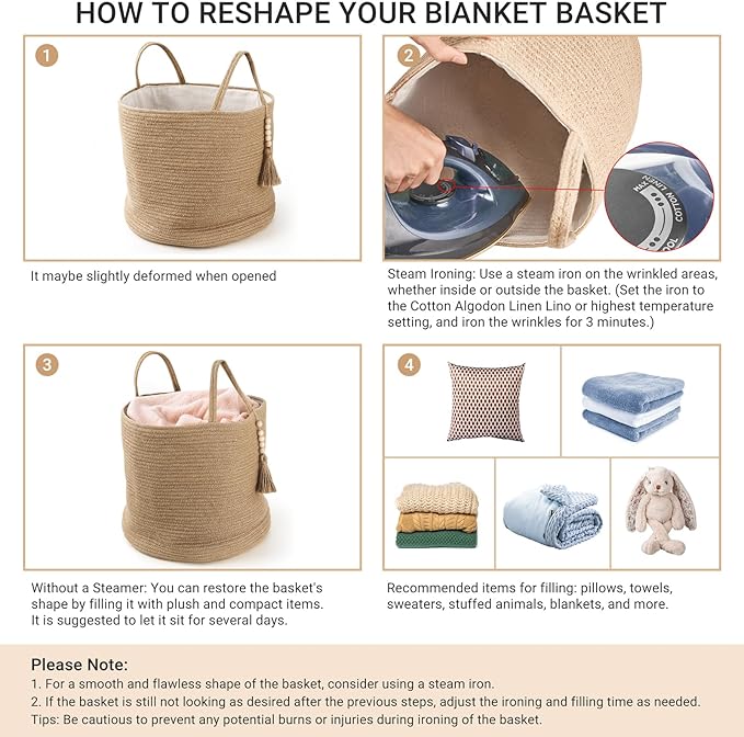 Mkono Extra Large Laundry Basket Woven Storage Baskets for Blankets Toys Clothes Organizer, Decorative Clothes Hamper 21.7" x 13.8"