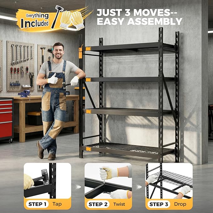 CAMMOO 61''W Storage Shelves, 6000LBS Metal Garage Shelving Unit with Magnetic Label, Upgraded Structure, Solid Steel Industrial Rack, Easy Assembly for Warehouse,Basement, 61''W x 24''D x 72''H