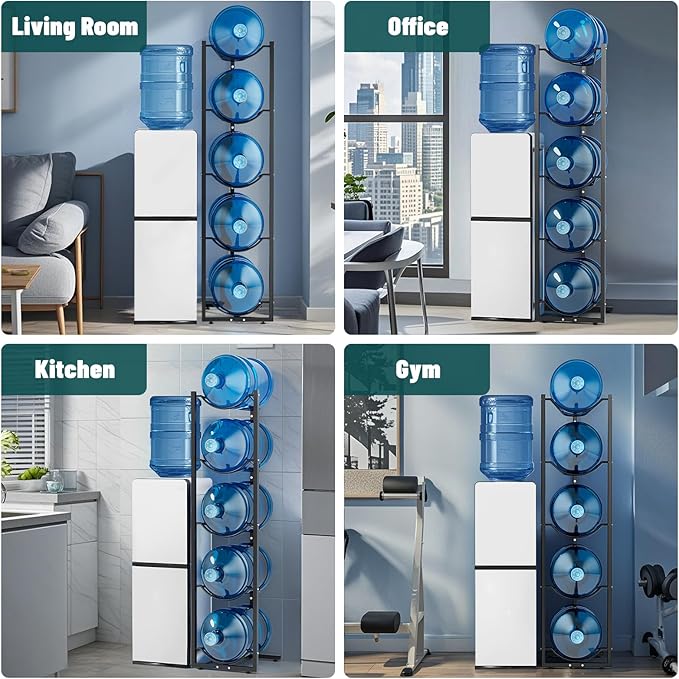 MYLOLF 5 Gallon Water Jug Holder : 4 Tier Water Jug Stand Holder for 5 Gallon Water Dispenser- 5 Gal Water Bottle Storage Rack Organizer for Home Kitchen Garage (5 Tier)