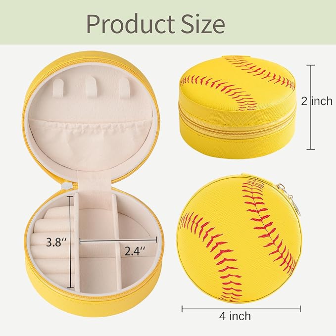 6 Pack Portable Softball Travel Jewelry Case Softball Stuff Round Jewelry Organizer Storage Case for Team Athletes & Sports Enthusiasts Christmas Events & Milestones