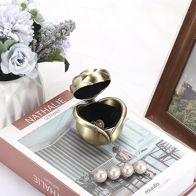 Hipiwe Rose Shape Vintage Jewelry Box Small Trinket Box Metal Ring Holder Box Treasure Chest Decorative Keepsake Organizer Box for jewelry,Gift for Women,Large