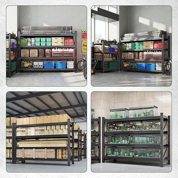 Letaya 68" W Storage Shelves Heavy Duty, 7000LBS Garage Shelving Units, 4 Tier Adjustable Utility Rack Shelf,Large Metal Industrial Shelves,for Shop,Warehouse,Basement,Black (68" W x 24" D x 64" H)