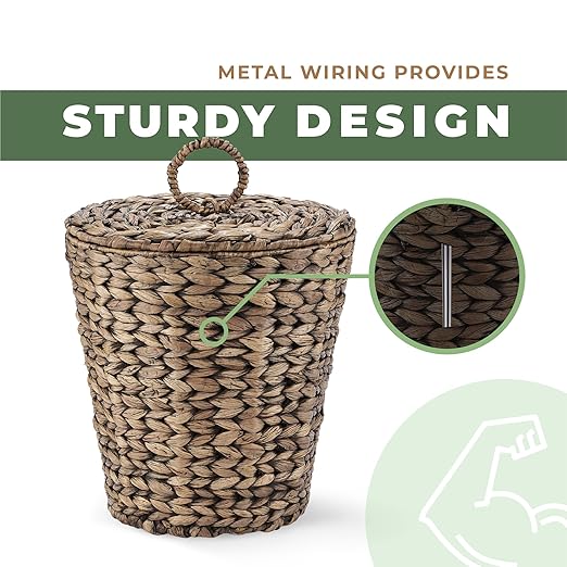 84ECO 3 Gallon Black Wicker Trash Can with Lid and Liner