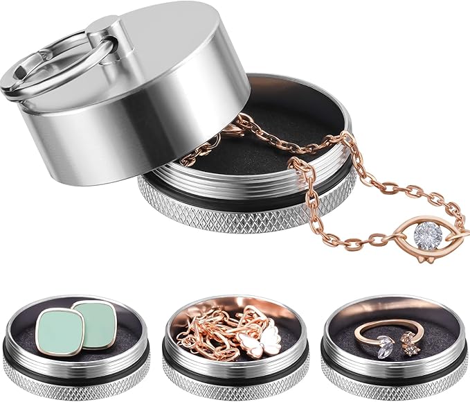 Aluminum Mini Traveling Jewelry Holder Storage with Easy-Access Clasp, Compact Safe Storage for Rings, Necklaces, Earrings - Convenient for Traveling, Removable Soft Pads for Pills