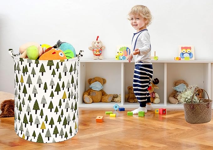 Collapsible Kids Laundry Basket Clothes Hamper, Foldable Storage Organizer Bin, Toy Clothes Storage with Handles for Boys Girls Bedroom, Room Decor Christmas Tree