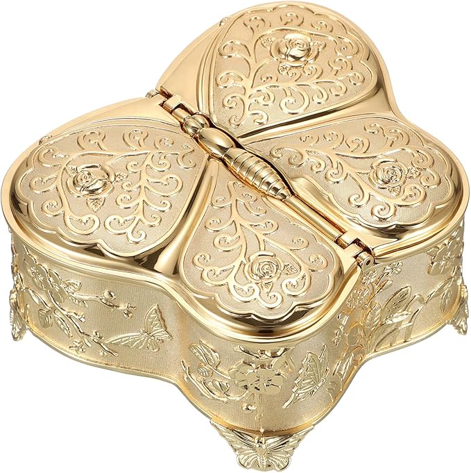Hipiwe Jewelry Box Vintage Treasure Chest Butterfly Shape Decorative Keepsake Holder for Necklace Ring Earrings Storage Organizer Gift for Woman, Large