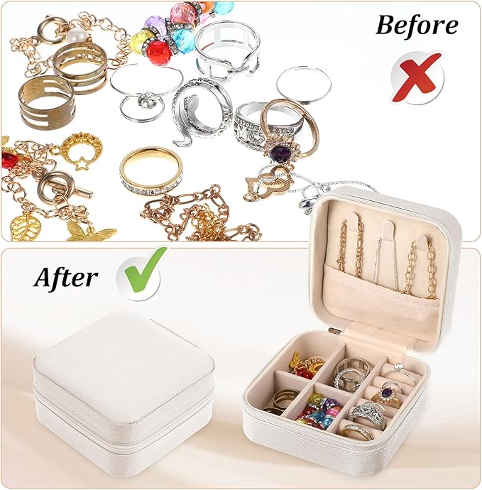 6 Pack White Travel Jewelry Case, PU Leather Mini Jewelry Organizer Box, Portable Earring Storage Box for Women, Girls, Bridesmaid Gifts(3.94 x 3.94 x 1.97 Inches)
