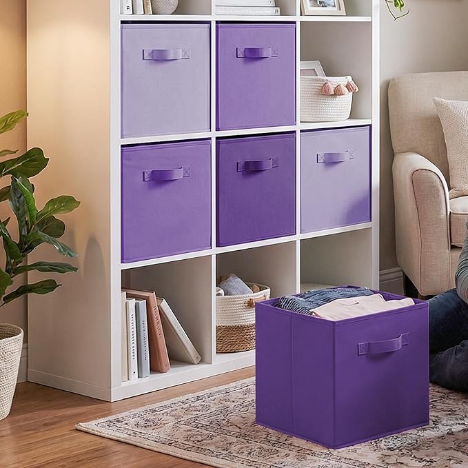 Cupic Cupid 13 Inch Storage Cube, Fabric Cube Storage Bin with Handles, Storage Cube Organizer for Clothes and Toys, Collapsible Cube Bins for Closet, Shelves, Nursery, 6-Pack, Purple Gradient