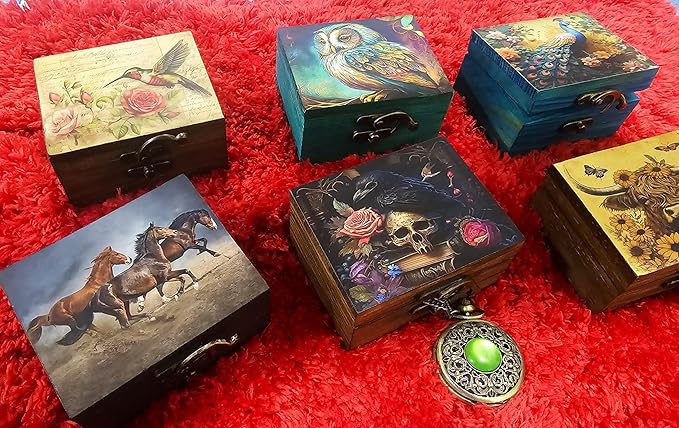 Trinket Box Small Jewelry Keepsake Box | Earrings Necklace Storage Box for Girls Women | Gift Idea, Birthday Christmas, Weddings, Animals Ornaments for Home Décor (Mystical Raven and Skull)