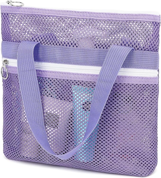 GYEUKHAM Mesh Shower Caddy Portable Shower Bag for Travel, Gym, Camping – Quick-Dry Hanging Toiletry Organizer with Zipper Pockets for Bathroom Essentials,Purple