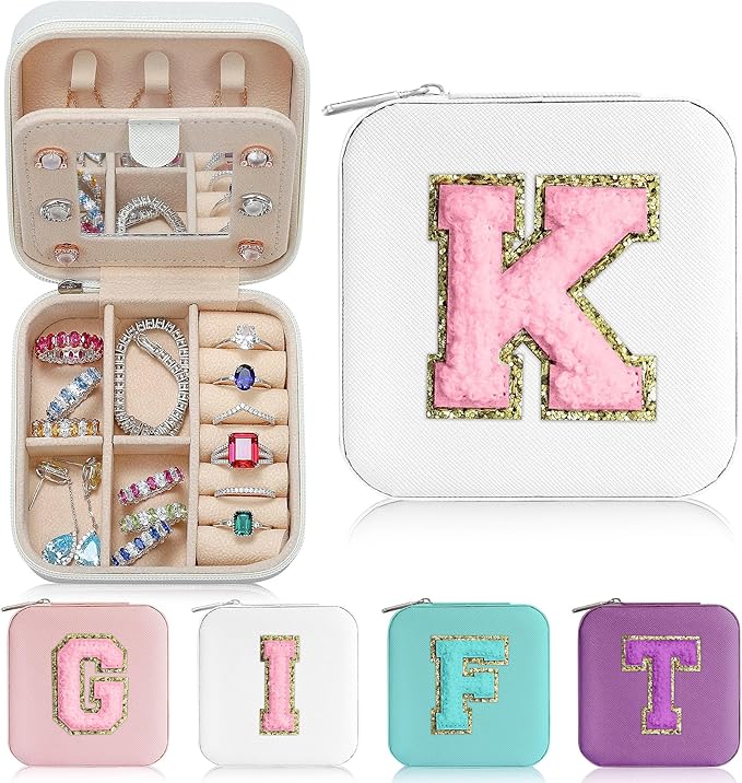 Parima Mom Gifts - Gifts for Women, Personalized Jewelry Case Jewelry Boxes for Women Birthday Gift for Mother Travel Gift for Her Mothers Day - Letter K, White