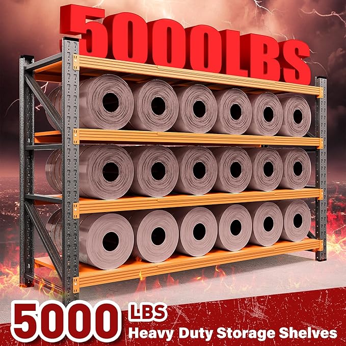 71.3" Wide Heavy Duty Garage Shelving Units,5000LBS Deep Storage Shelves,Orange Metal Garage Shelves,Steel Shelf,Large Storage Rack,Industrial Shelving for Shop,Warehouse,Basement,71.3"W x 24"D x 70"H