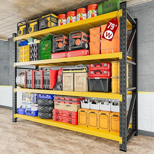 6000LBS Heavy Duty Garage Shelving Units,79" Wide & Deep Storage Shelves,Yellow Metal Garage Shelves,Large Storage Rack,Steel Shelf,Industrial Shelving for Shop,Warehouse,79" W x 24" D x 79" H