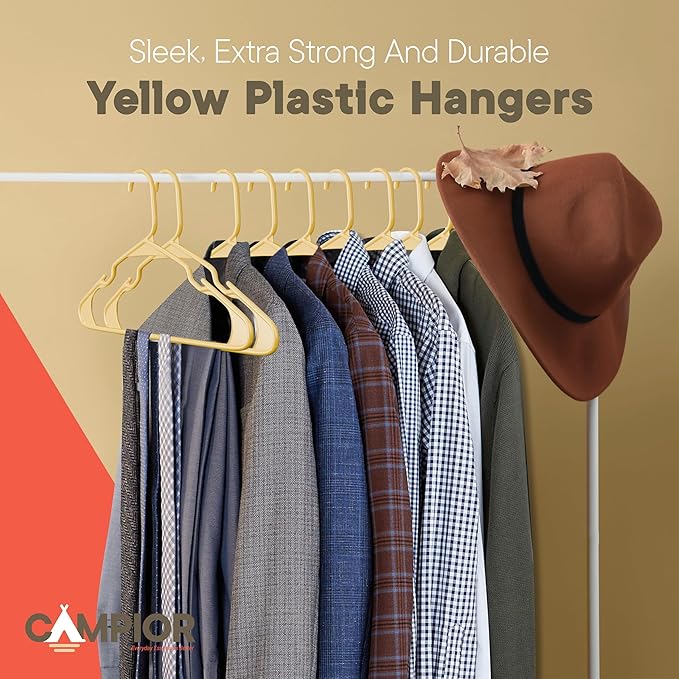 Plastic Clothes Hangers – Heavy Duty Hanger Set, for Organizing Clothes, Dresses, and Coat, Holds Up to 5 lbs, Space-Saving Hangers with Non-Slip Shoulder Grooves, Pack of 30, Yellow