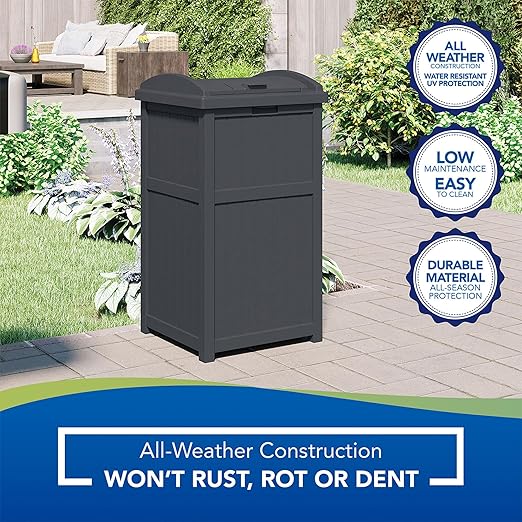 Suncast 4 Pack Outdoor Waste Bin Trash Hideaway Container with Latching Lid, 33 Gallon Capacity