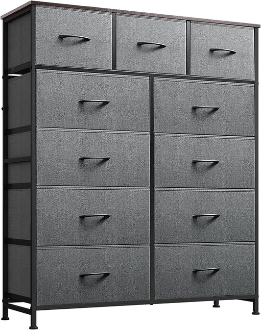 WLIVE Tall Dresser for Bedroom, Fabric Dressers Storage Tower, Dresser & Chest of Drawers Organizer Unit with 11 Drawers, Storage Cabinet, Hallway, Closets, Steel Frame, Wood Top, Dark Grey
