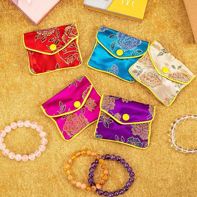 OceeK Travel Jewelry Case,Jewelry Silk Purse Pouch Gift Case, for Women Teen Girl Gifts,Color,Small,15 Pack