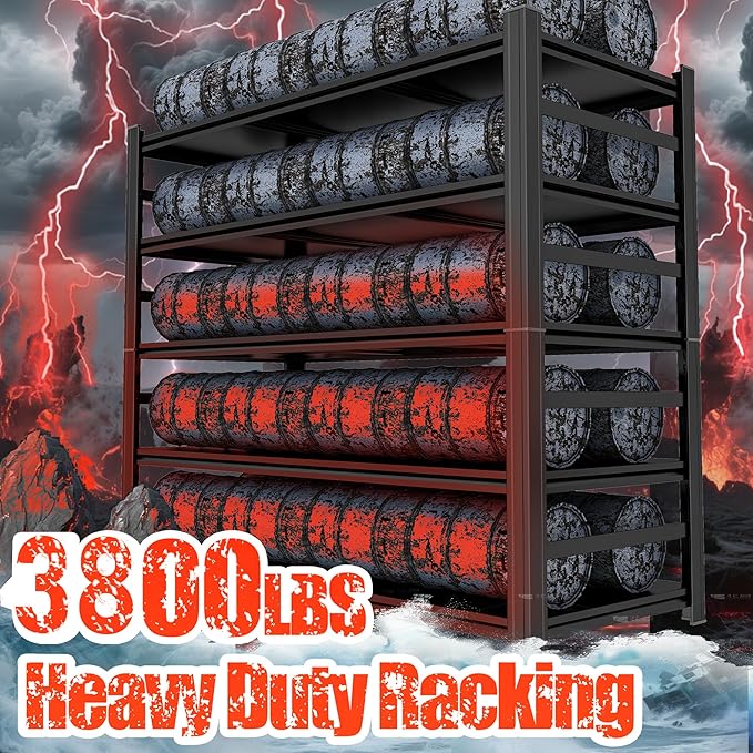 PRESTELION 87" H Garage Shelving 5 Tier Storage Shelves Heavy Duty 3800LBS Adjustable Shelf Unit Metal Garage Shelving for Warehouse Industrial Basement, 87" H x 48" W x 24" D, Black