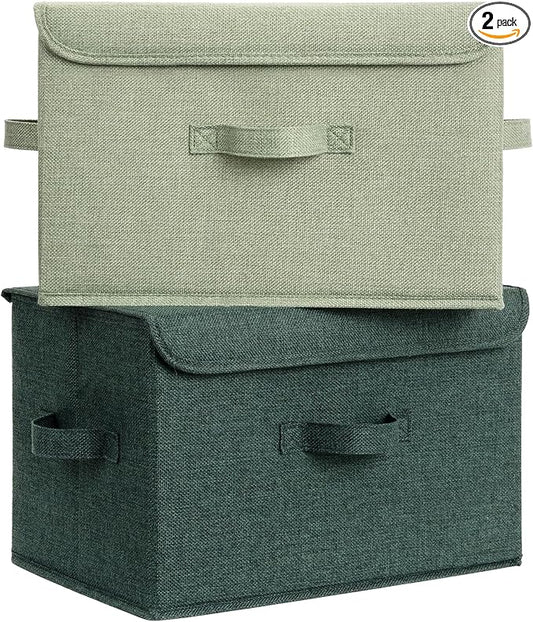 GRANNY SAYS Stoarge Basket with Lid, Decorative Storage Boxes, Closet Storage Bins for Clothes, Collapsible Stackable Organization, Sage Green&Dark Green, 2-Pack