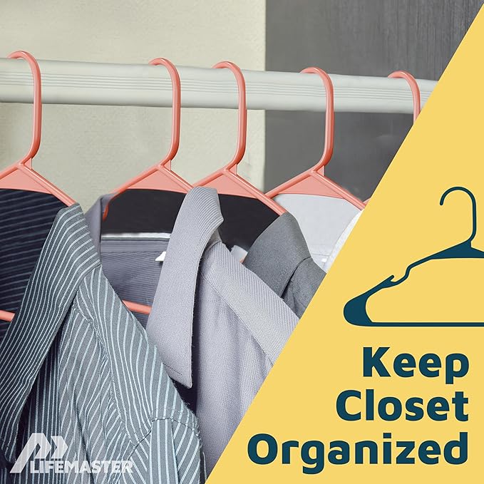 Lifemaster Plastic Clothes Hangers – Heavy Duty Hanger Set, for Organizing Clothes, Dresses, and Coat, Holds Up to 5 lbs, Space-Saving Hangers with Non-Slip Shoulder Grooves, Pack of 5, Dark Brown