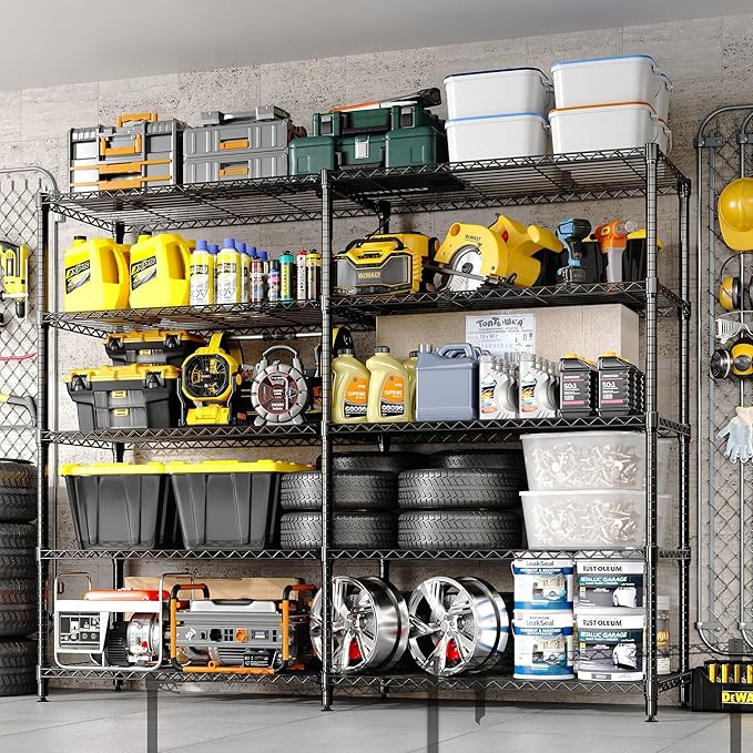 Garvee 71"Wide Storage Shelves Metal Shelving Units 5 Tier, Wire Shelving Rack 1325LBS Heavy Duty Adjustable for Storage, 71"W x 15.8"D x 70.5"H Standing Shelf Unit, for Kitchen Garage Pantry Basement