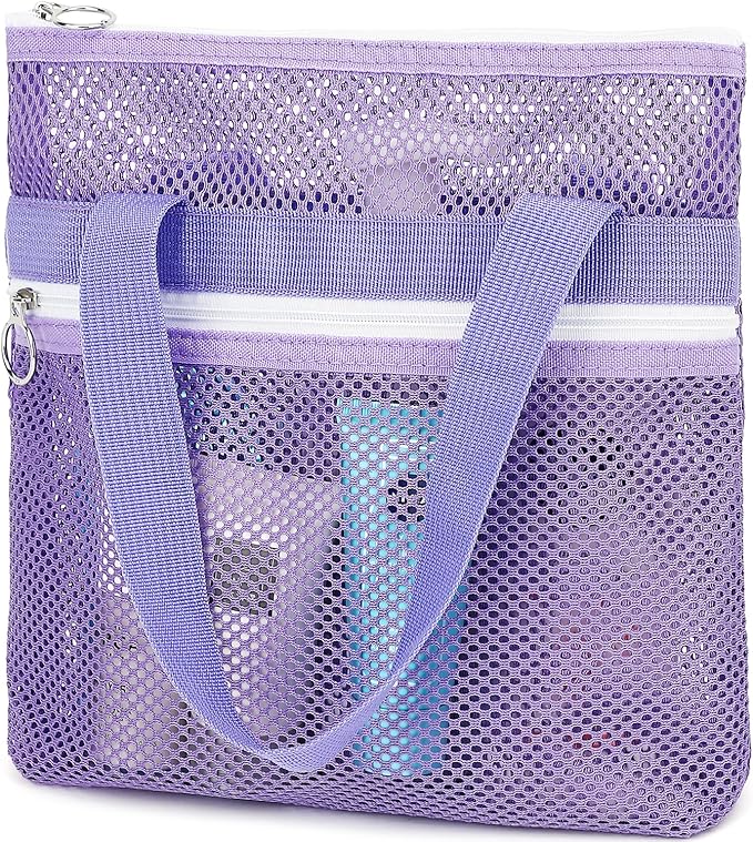 Fammart Mesh Shower Caddy Portable with Zipper & 2 Pockets - Quick Dry Shower Caddy Hanging for Travel Gym Camp Beach - Organizer Bag Bathroom Essentials for College Dorm