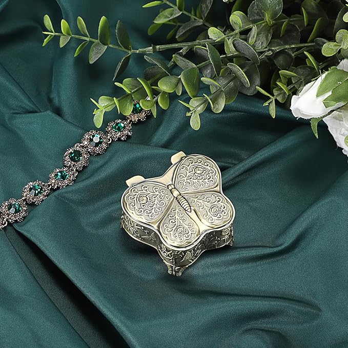 Hipiwe Butterfly Shape Jewelry Organizer Box Vintage Metal Jewelry Trinket Box Small Treasure Chest Ring Holder Earrings Necklace Storage Box Keepsake Box, Bronze