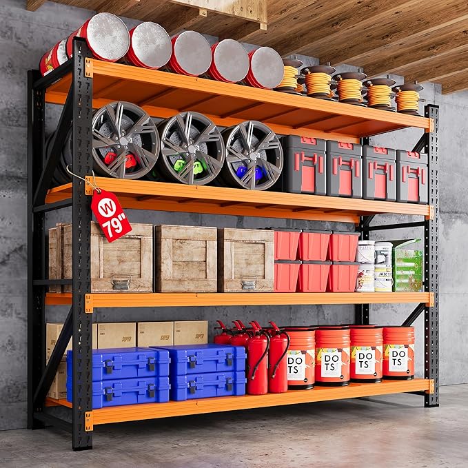 Storage Shelves Heavy Duty, 7000LBS Metal Garage Shelving 24” Deep Storage Rack Shelf, Steel Tall Industrial Shelving, 4 Tier Adjustable Standing Shelf for Warehouse/Shop 79" W x 24" D x 79" H