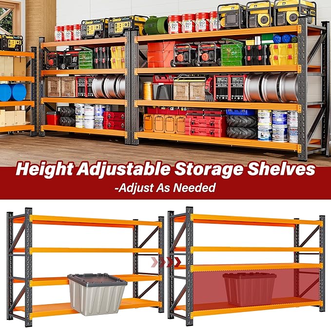 71.3" Wide Heavy Duty Garage Shelving Units,5000LBS Deep Storage Shelves,Orange Metal Garage Shelves,Steel Shelf,Large Storage Rack,Industrial Shelving for Shop,Warehouse,Basement,71.3"W x 24"D x 70"H