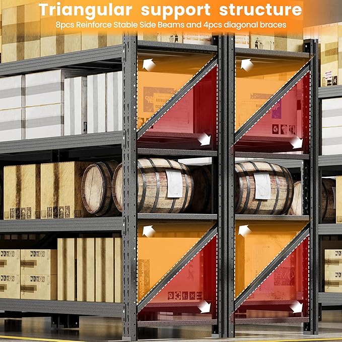 60" W Metal Shelving Heavy Duty, 24" Deep Large Storage Shelves, 4 Tier Tall Steel Industrial Shelving, 5000 LBS Adjustable Standing Shelf for Warehouse/Shop 60" W x 24" D x 70" H