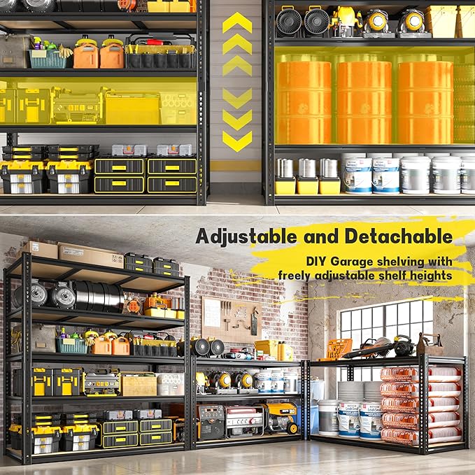 48" W Garage Shelving Heavy Duty 3080LBS Garage Storage Shelving, 5 Tier Adjustable Metal Shelving Unit Utility Rack Shelf for Warehouse, Pantry, Closet, Kitchen 72" H x 48" W x 24" D, Black,Gifts