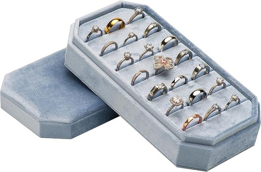 Velvet Ring Organizer Display Tray Jewelry Box Earring Holder Case for Wedding Birthday Christmas Day (Light Ocean Blue)