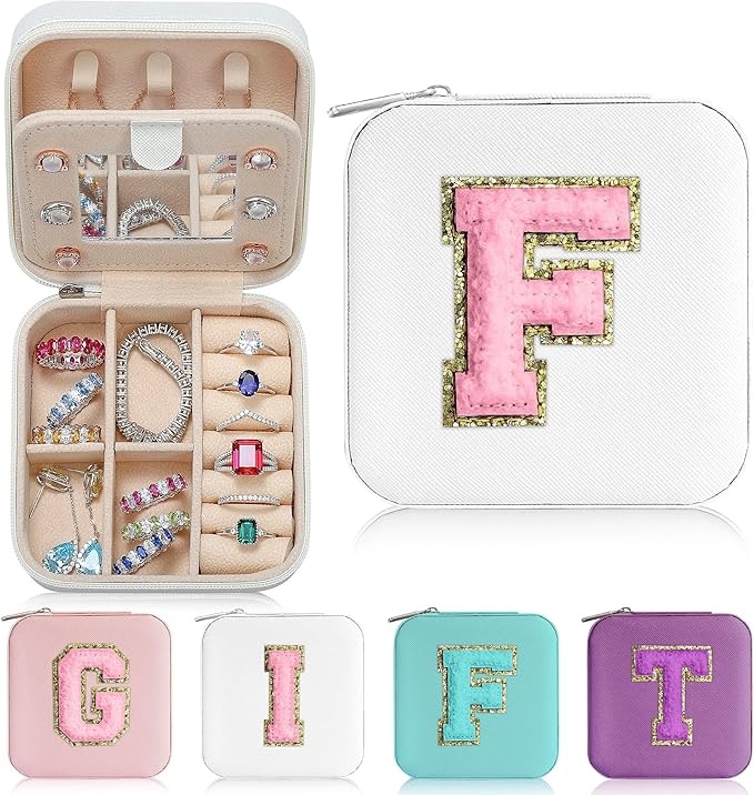 Parima Jewelry Box for Aunt Gift from Niece Nephew, Birthday Gifts for Aunt Auntie - Unique Gift Travel Jewelry Case, Auntie Ever Gifts for Birthday Wedding - Letter F, White