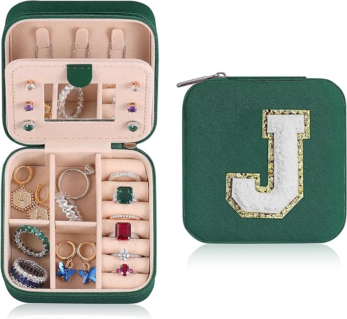 Parima Gifts for Grandkids Women Friendship - Personalized Initial Jewelry Box, Friends | Travel Essentials Small Box| Box Girls, Green