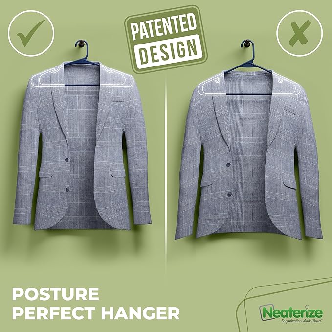 NEATERIZE Clothes Hangers Plastic 20 Pack for Adults - Plastic Hangers, The Perfect Coat Hanger and Space Saving Clothes Hangers for Closet, Percheros Ganchos para Colgar Ropa Hangars - Grey Hangers