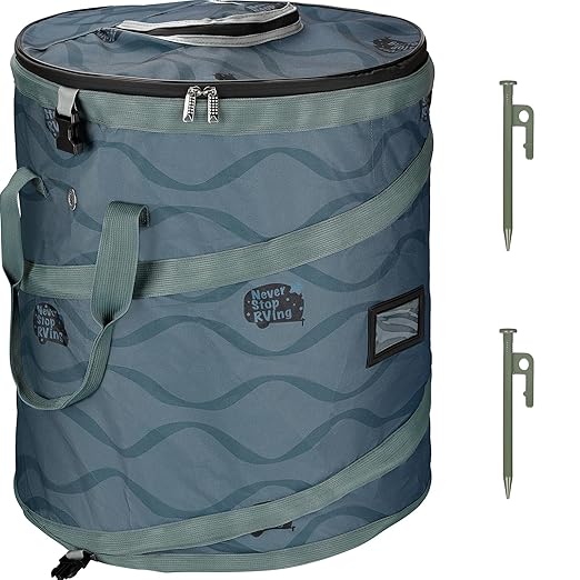 Pop-Up Trash Bin with Removable Divider, Heavy Duty Bottom, Collapsible Storage for Camping, Laundry, Storage and Garden, Waterproof and Tear Resistance Material with Air Vent, Blue