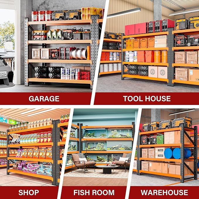 48" Wide Heavy Duty Garage Shelving Units,3000LBS Deep Storage Shelves,Orange Metal Garage Shelves,Large Storage Rack,Steel Shelf,Industrial Shelving for Shop,Warehouse,Basement,48" W x 24" D x 70" H